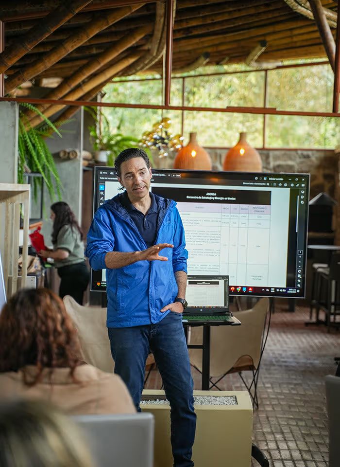 A presenter leading a workshop at the farm